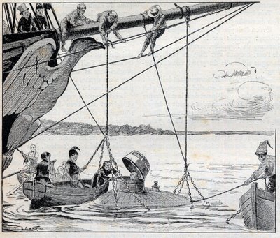 Napoleón escapando de la isla de Santa Helena en un submarino - ilustración para la novela de Emile Cyprien Driant (1855-1916), “La fuga del Emperador” de Unknown artist