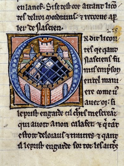 Nascion en prisión. Manuscrito: Conquista del Santo Grial, escrito 717 años después de la pasión de nuestro señor. Biblioteca municipal de Rennes, ms. 255 (Colección de novelas de la Mesa Redonda); París de Unknown artist