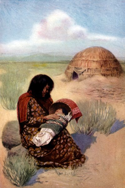Madre indígena americana con su hijo de la tribu Pima de Unknown artist