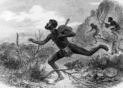 Nativos (aborígenes) de Australia durante la caza de abejas 1863, grabado de Unknown artist
