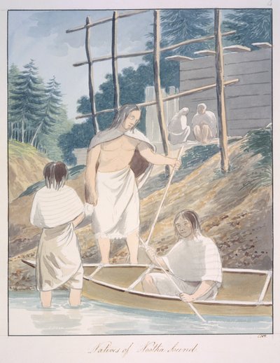 Nativos de Nootka Sound, c.1843-50 (acuarela) de Unknown artist