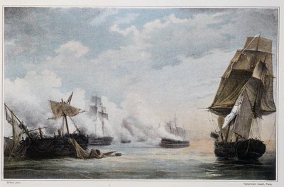 Batalla naval entre el barco francés "Formidable" y los barcos ingleses, el "Cesar", el "Spencer", el "Venerable" y la fragata "Thames" antes de Cádiz el 13 de julio de Unknown artist
