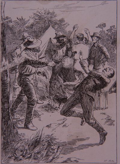 Ned Kelly mata al policía Lonigan en Stringybark Creek en 1878 (grabado) de Unknown artist