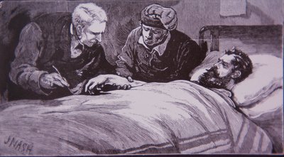 Ned Kelly yace herido en el hospital de la prisión en Melbourne después de ser capturado por la policía el 28 de junio de 1880 de Unknown artist