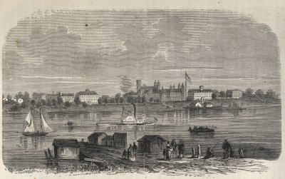 Estado de Nueva York - Establecimiento de la Comisión de Emigración - Isla Ward - Grabado en “El Universo Ilustrado” de 1869 de Unknown artist