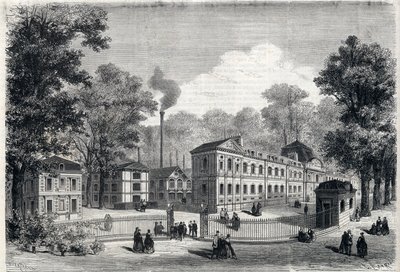Nuevo edificio de la fábrica de porcelana imperial en Sèvres en 1868. Grabado en "El Universo Ilustre". de Unknown artist