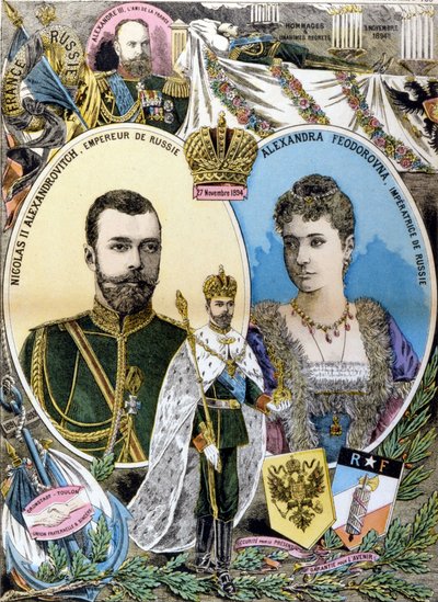 Nicolás II y Alessandra Feodorovna. Grabado de finales del siglo XIX de Unknown artist