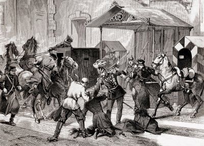 Nihilismo en Rusia - Intento de asesinato contra el Ayudante de Campo, General Loris Melikoff (Loris-Melikoff), fuera de la puerta de su hotel en la Gran Moskaia en 1880 - El movimiento nihilista ruso en el siglo XIX: intento de asesinato del Conde Loris M de Unknown artist
