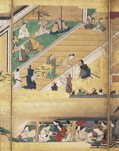 Obra Noh: Funa Benkei (tinta, colores y oro sobre papel, pantalla de seis paneles) de Unknown artist