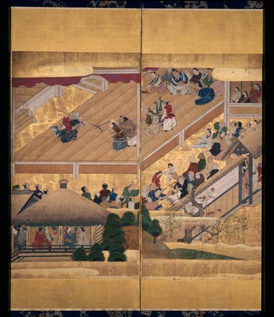 Obra Noh: Funa Benkei (tinta, colores y oro sobre papel, pantalla de seis paneles) de Unknown artist