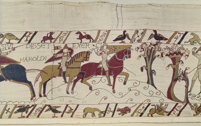 Exploradores normandos son enviados por delante para vigilar los movimientos de Harold, Tapiz de Bayeux de Unknown artist