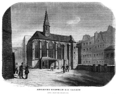 Antigua Chapelle des Carmes rue Jean de Beauvais en París en el 5º arrondissement. Grabado de 1858. de Unknown artist