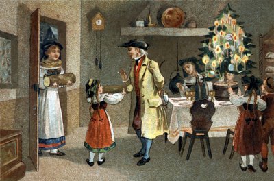 Antigua costumbre celebrada en la región de Alsacia: el arbusto de Navidad. Cromolitografía de finales del siglo XIX de Unknown artist