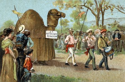 Antigua costumbre celebrada en la región de Languedoc: El paseo del camello en el día de Santa Afrodita. Cromolitografía de finales del siglo XIX de Unknown artist