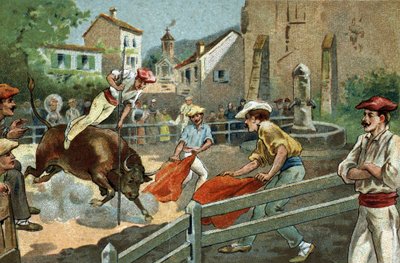 Antigua costumbre celebrada en la región de Vizcaya: Carreras landesas en un pueblo. de Unknown artist
