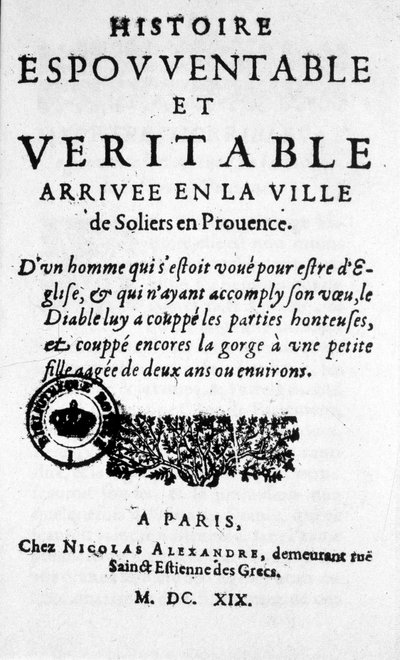 Uno de "Horrible historia y verdadera llegada a la ciudad de soliers en Provenza" en París 1617. (inicio de la prensa popular) de Unknown artist