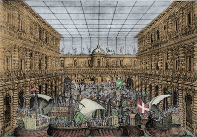 Orazio Scarabelli, espectáculo de batalla naval (naumaquia) en el patio del Palazzo Pitti en Florencia (Palacio Real de la familia Medici, Grandes Duques de Toscana) Naumaquia en el patio del Palazzo Pitti, Florencia de Unknown artist