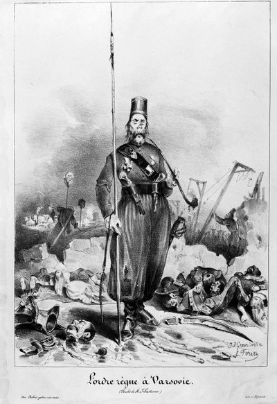 El orden reina en Varsovia. Caricatura de Grandville y Forest sobre las palabras del Mariscal Sebastiani de la Porta (1772-1851) (ministro y embajador de Luis Felipe). de Unknown artist