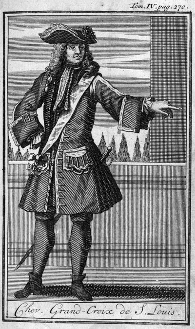 Órdenes de Caballería. Caballero Gran Cruz de San Luis en Francia en el siglo XVII. En Historia de órdenes militares o caballeros, de las milicias seculares y regulares de ambos sexos, que se han establecido hasta ahora. Edición tomada del Abate Giustini de Unknown artist