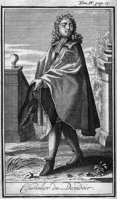 Órdenes de Caballería. Caballero de Devidoir. En "Historia de órdenes militares o caballeros, de las milicias seguras y rutinarias de ambos sexos, que se han establecido hasta ahora. Edición tomada de Abbe Giustiniani, R.P.Bonani, M. Herman, Schoonebeek, R de Unknown artist