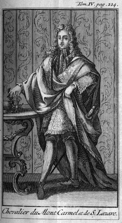 Órdenes de Caballería. Caballero del Monte Carmelo y San Lázaro en Francia en el siglo XVII. En "Historia de órdenes militares o caballeros, de las milicias seculares y regulares de ambos sexos, que se han establecido hasta ahora. Edición tomada de Abbe Gi de Unknown artist