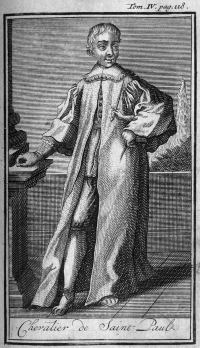 Órdenes de Caballería. Caballero de San Pablo. En Historia de órdenes militares o caballeros, de las milicias seguras y rutinarias de ambos sexos, que se han establecido hasta ahora. Edición tomada de Abbe Giustiniani, R.P.Bonani, M. Herman, Schoonebeek, R de Unknown artist