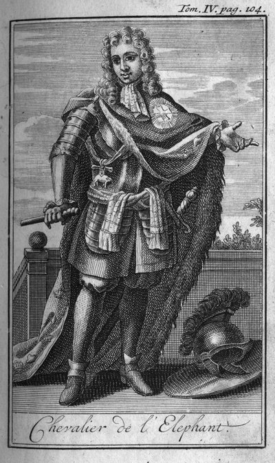 Órdenes de Caballería. Caballero del elefante en Dinamarca en el siglo XV. En "Historia de órdenes militares o caballeros, de las milicias seguras y rutinarias de ambos sexos, que se han establecido hasta ahora. Edición tomada de Abbe Giustiniani, R.P.Bona de Unknown artist