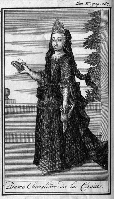 Órdenes de Caballería. Dama Caballera de la Cruz en Austria en el siglo XVII. En "Historia de órdenes militares o caballeros, de las milicias seguras y rutinarias de ambos sexos, que se han establecido hasta ahora. Edición tomada de Abbe Giustiniani, R.P.B de Unknown artist