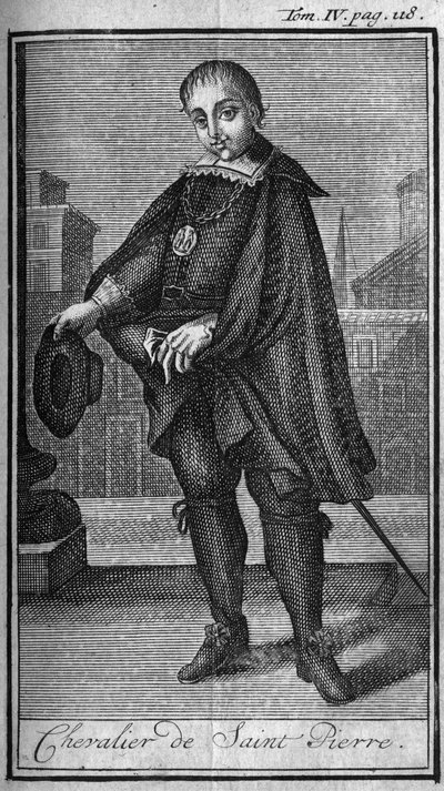 Órdenes de Caballería. Caballero de San Pedro (San Pietro) en Roma en el siglo XV. En “Historia de las órdenes militares o caballeros, de las milicias seguras y rutinarias de ambos sexos, que se han establecido hasta el presente. Edición tomada de Abbe Giu de Unknown artist