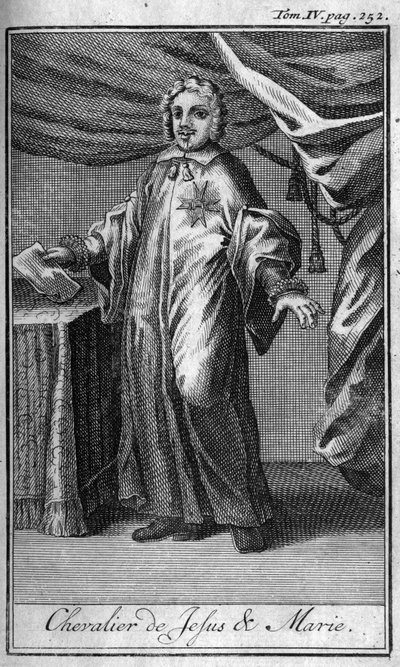 Órdenes de Caballería. Caballero de Jesús y María en Italia en el siglo XVII. En Historia de órdenes militares o caballeros, de las milicias seguras y rutinarias de ambos sexos, que se han establecido hasta ahora. Edición tomada de Abbe Giustiniani, R.P.Bo de Unknown artist