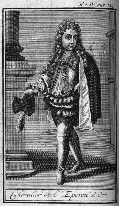 Órdenes de Caballería. Caballero de la Espuela de Oro en Roma (Italia) en el siglo XVI. En "Historia de órdenes militares o caballeros, de las milicias seguras y rutinarias de ambos sexos, que se han establecido hasta el presente. Edición tomada de Abbe G de Unknown artist
