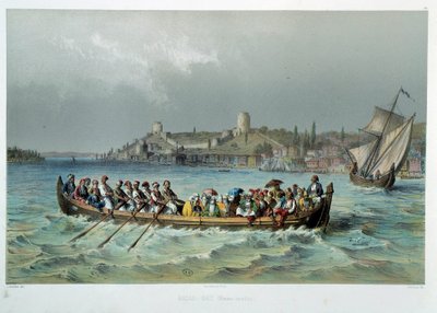 Imperio Otomano: barco ómnibus en Constantinopla (Estambul). Litografía del siglo XIX. Artes Decorativas, París de Unknown artist