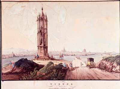 Vista de la ciudad de Viena con puente cruzando el Danubio. Austria de Unknown artist