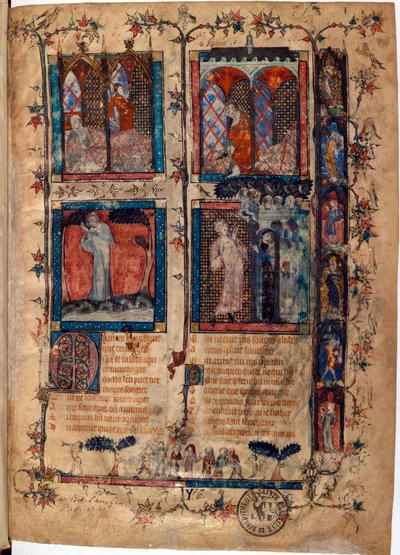 Página iluminada del manuscrito ""Le Roman de la Rose"" de Guillaume de Lorris (circa 1200-1238) y Jean de Meun (Meung) (1240-1305) circa 1353 Suiza Bibliotheque de Geneve de Unknown artist