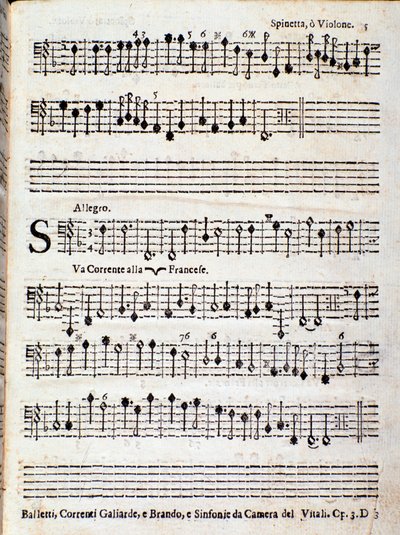 Página de partitura musical de Balletti, correnti alla francese opus 3 de Giovanni Battista Vitali de Unknown artist