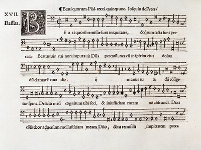 Página de partitura musical de Beati quorum psalm XIII de Willaert (1538) de Unknown artist