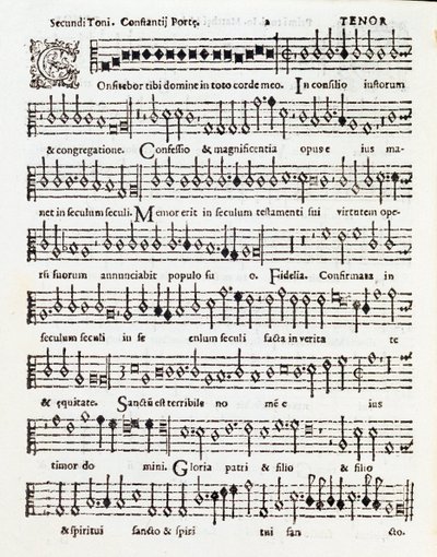 Página de la partitura de Confitebor tibi Domine, salmo dedicado a Palestrina por Costanzo Porta de Unknown artist