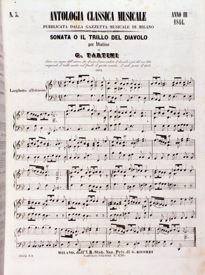 Página de partitura musical de la Sonata del Trino del Diablo (Il trillo del diavolo) de Tartini de Unknown artist
