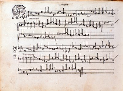 Página de la partitura de Harmonice Musices Odhecaton de Ottaviano Petrucci (1501) de Unknown artist