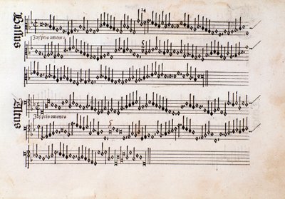 Página de la partitura de Harmonice Musices Odhecaton de Ottaviano Petrucci (1501) de Unknown artist
