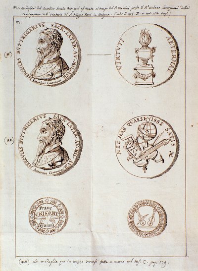 Página con retratos de Il melone, discurso armónico (manuscrito) de Unknown artist