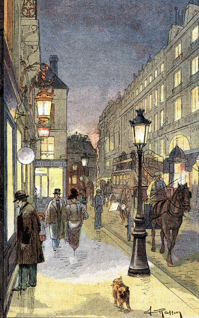 París de noche, ilustración finales del siglo XIX. de Unknown artist