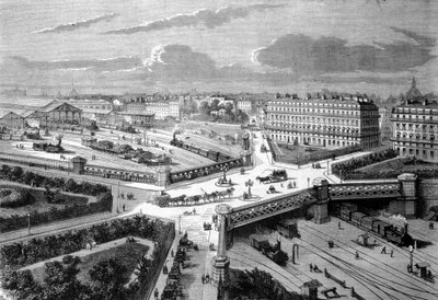 París, el nuevo lugar de Europa en los ferrocarriles occidentales. 1868. Grabado del siglo XIX de Unknown artist