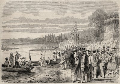 Piragüistas parisinos. Regatas de Saint-Cloud en 1857. Grabado en “Le Monde illustré” de 1857. Colección privada. de Unknown artist