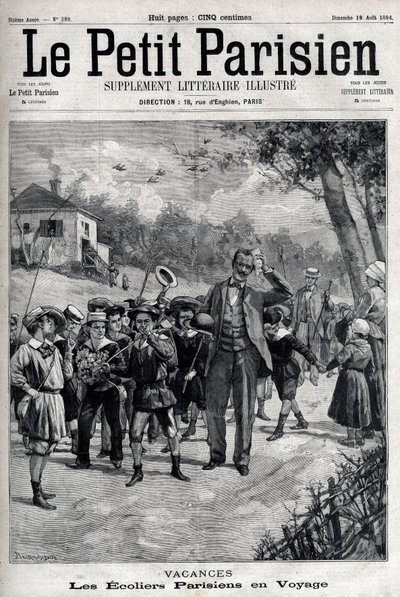 Vacaciones escolares parisinas en un viaje al campo. Grabado en “Le Parisien” de Unknown artist