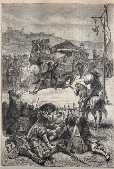 Tiro al loro - Ilustración del siglo XIX para la novela histórica “Los puritanos de Escocia” (Old Mortality) de Walter Scott (1771-1832) de Unknown artist