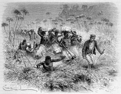 Paso del Chisera por Livingstone y sus porteadores - "El último viaje de Livingstone 1866-1873" en "Alrededor del Mundo", 2º semestre 1875 de Unknown artist