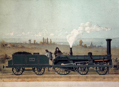 Locomotora de pasajeros y vagón de carbón del Ferrocarril de Estrasburgo (sistema Crampton) de Unknown artist