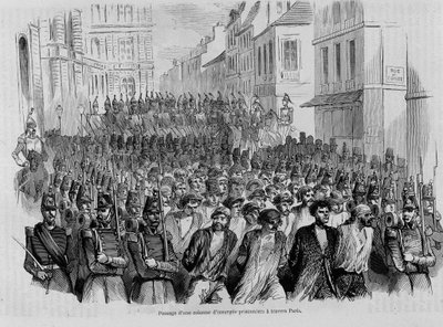Paso de una columna de prisioneros insurgentes por París, revolución de 1848 de Unknown artist