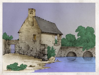 Casa campesina al borde de un río (Dibujo, circa 1830) de Unknown artist